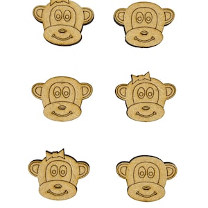16x Singe Visages Animaux Détail 3cm Bois Artisanat Embelishments Laser Cut Forme