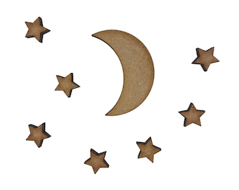 50x Assorted Moons And Stars 3cm Wood Craft Embelishments Laser Cut Shape MDF