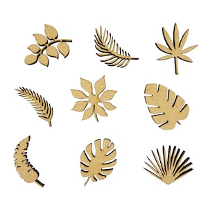 20x Foglie tropicali Piante Mix 3cm Legno Artigianato Ombreggiamenti Laser Cut Shape