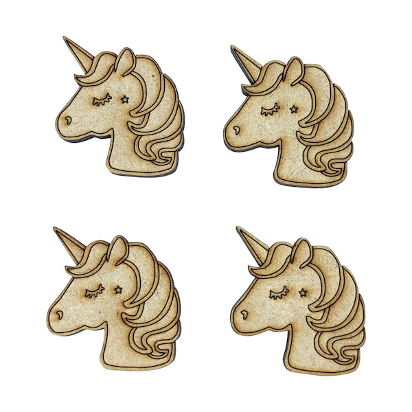 18x Unicorn Heads With detail 3cm Wood Craft Embelishments Laser Cut Shape MDF