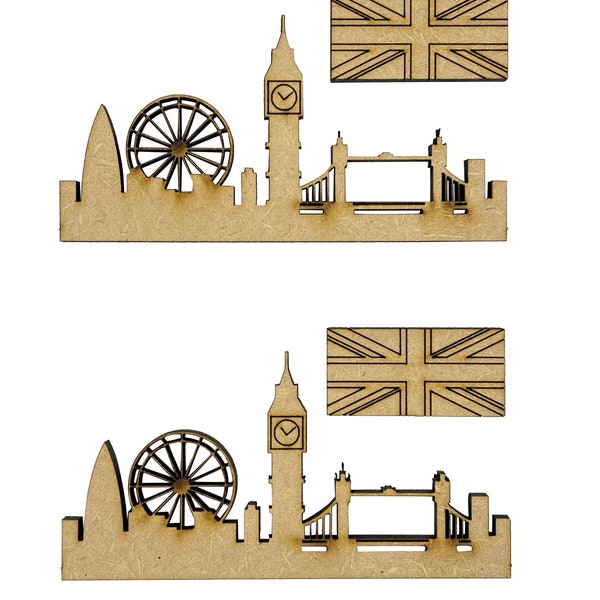 4x London Skyline Sets Big Ben Eye 7cm Wood Craft Embelishments Laser Cut Shape