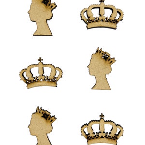20x Queen Head Crown Royalty Royal 3cm Hout Craft Embelishments Laser Gesneden Vorm