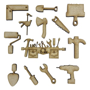 20x diverse gereedschappen & gereedschap riem DIY 3cm hout ambachtelijke embelishments laser gesneden vorm