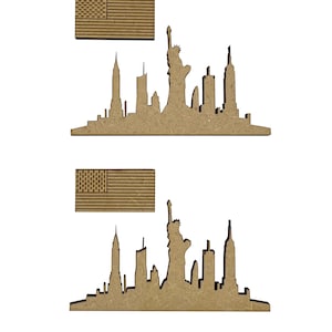 4x conjuntos de bandeiras do horizonte de Nova York enfeites artesanais de madeira em formato de corte a laser de 7,5 cm