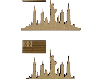 4x New York Skyline Flag Sets 7.5cm Wood Craft Embelishments Laser Cut Shape