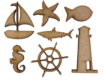 20x Assorted Sea Life Nautical 3cm Wood Craft Embelishments Laser Cut Shape MDF