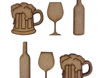 20 adornos de madera para manualidades con forma de cerveza, vino y alcohol, de 3 cm, cortados con láser y fabricados en MDF.