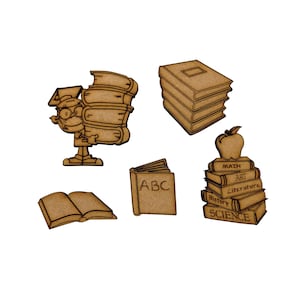 16x Boeken School Leesexamens 5cm Hout Ambacht Embelishments Laser Gesneden Vorm MDF