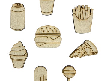 20x Mixed Fast Food Pizza Fries 3cm Wood Craft Embelishments Laser Cut Shape MDF