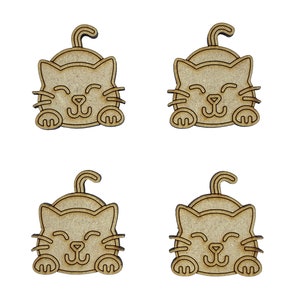20x Kotek z detalami 3 cm Drewniane ozdoby do robótek ręcznych Kształt wycinany laserowo MDF
