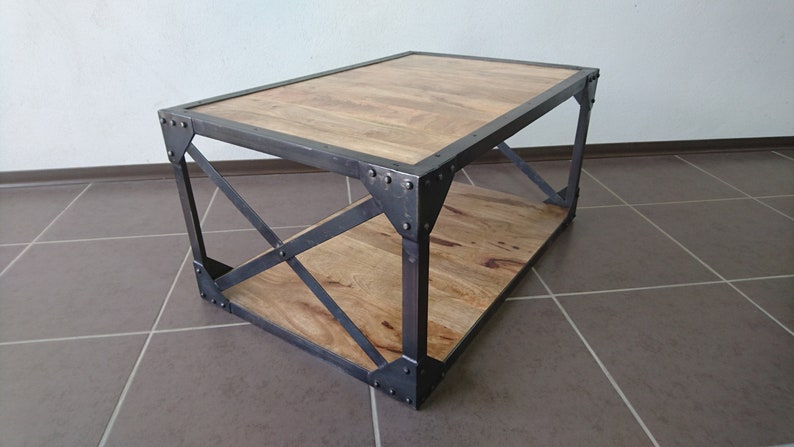 Table Basse Bois Massif Et Métal Industrielle Etsy