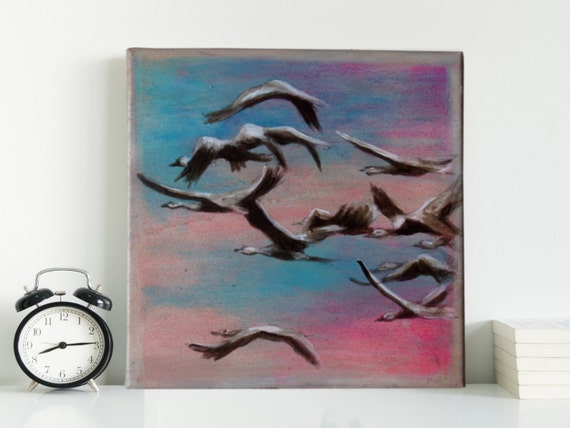 Malerei Vogelschwarm Acrylbild Kranich Fliegende Vögel Bild Auf Leinwand Zugvögel Kunst Kunst Schlafzimmer Wohnzimmer Geschenk Einzug