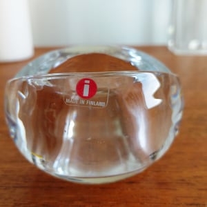 Iittala SILMU glass candleholder designed by Kaj Blomqvist, Finnish transparant glass and Scandinavian Design from the 90s