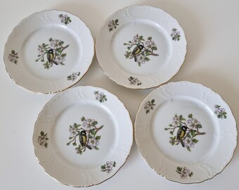 set of 4 Royal Copenhagen SPRING bird small pastry or cake plates, Garden Song decoration 1519-1533