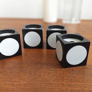 Murmann Denmark for High Society Series Mid Century Modern Candle holders Set of 4 Danish Modern Candle Holders in black white blocks MCM