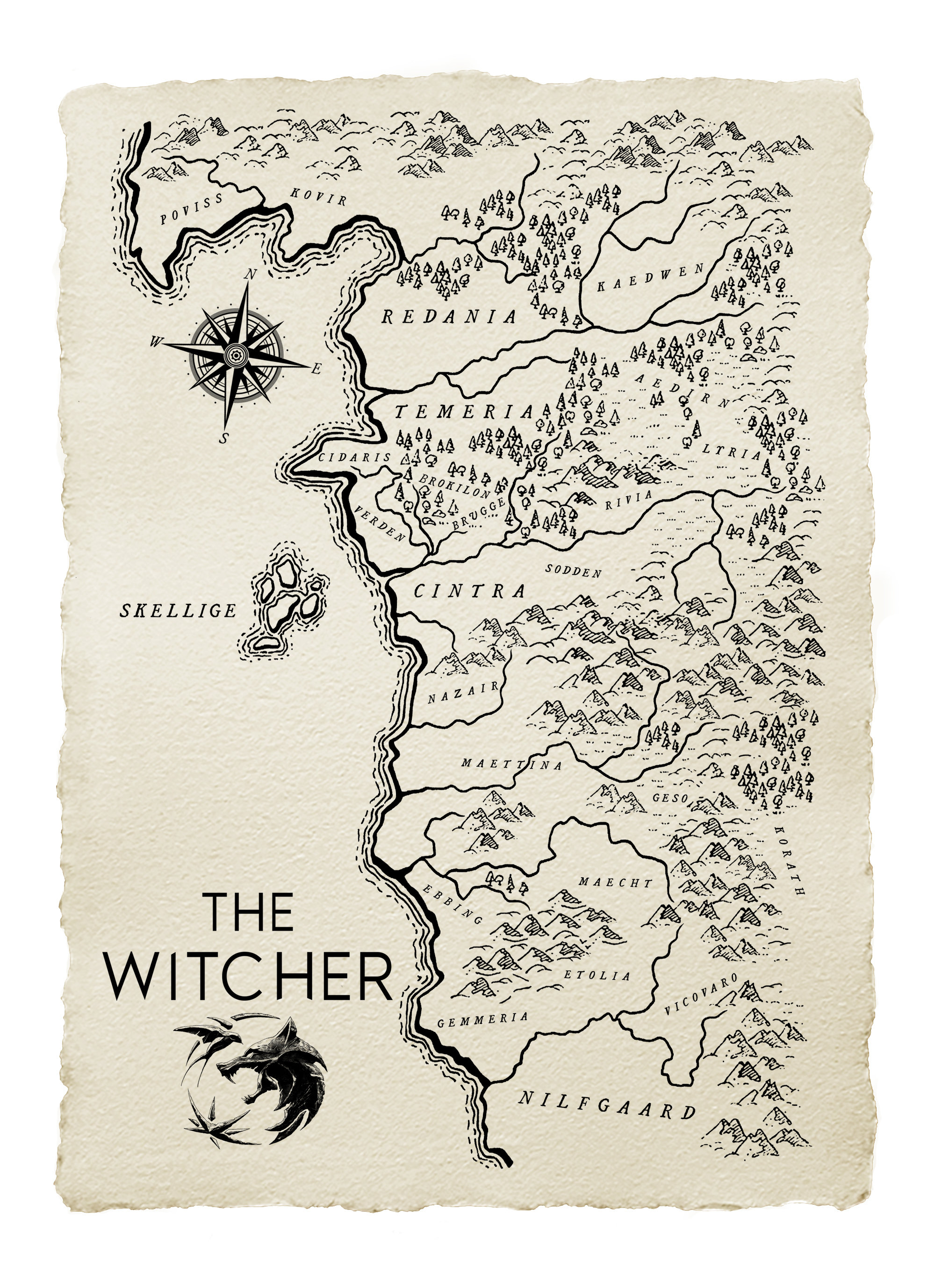 Hexer Karte Kontinent Geralt of Rivia Kunst Hexer Poster | Etsy