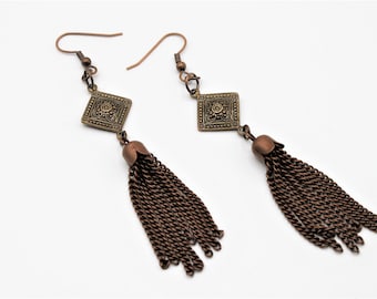 Antiqued Brass Tassel Earrings