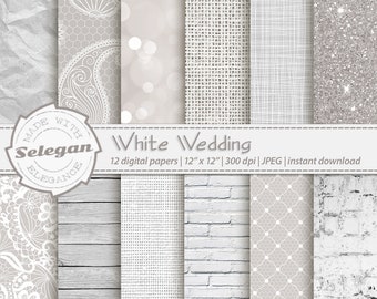 WHITE WEDDING  digital printable background images for bridal shower and wedding invitations