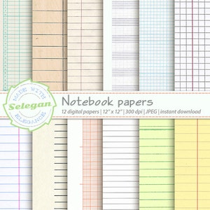 NOTEBOOK PAPERS  back to school themed paper texture backgrounds for digital and print use