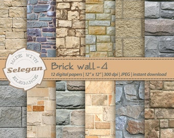 BRICK WALL -4  digital printable pattern paper for scrapbooking, invitations and cards Instant Download, rock, brick, wall texture