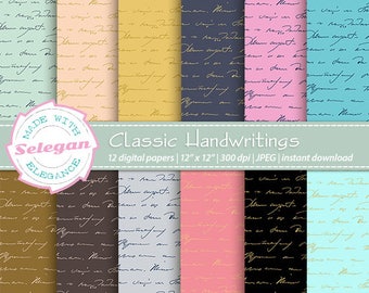 KLASSISCHE HANDSCHRIFTEN retro klassische Vintage Handschrift Thema digital druckbare Scrapbook PapierNotizen