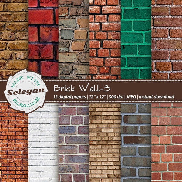 BRICK WALL -3, digital printable pattern, paper for scrapbooking, card background, Brick Walls Digital Paper Pack, Instant Download