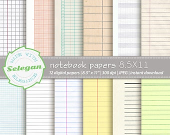 NOTEBOOK PAPERS 8.5x11 letter size back to school digital printable scrapbook paper background