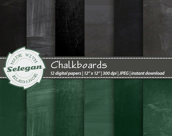 CHALKBOARDS , Chalk board Digital Papers, Blackboard School Theme Background, High Res Images, Black and Green Printable Scrapbook Paper