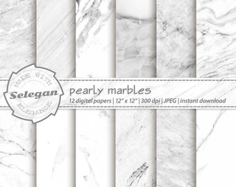 PEARLY MARBLES ,  marble scrapbook paper, white marble digital paper print background, printable Marble Pattern Texture