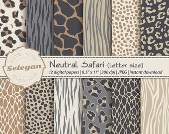 NEUTRAL SAFARI letter size digital wild animal skin tone pattern backgrounds