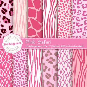 PINK SAFARI , Wild Animal Skin Pattern, Digital Scrapbook Paper, femin Pattern, Printable Card Background, DIY Craft image 1