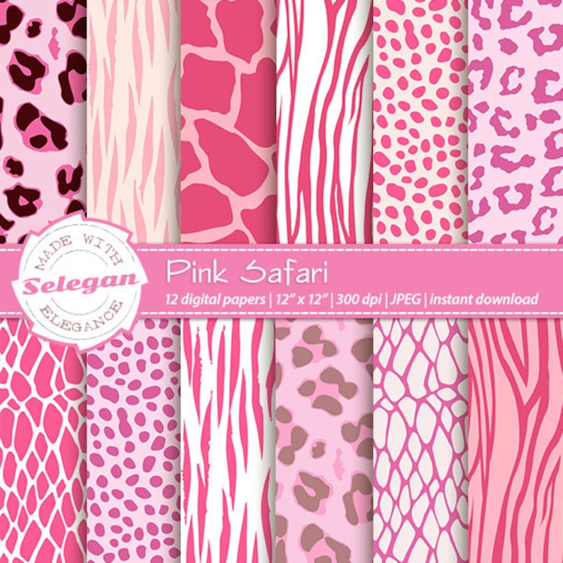 PINK SAFARI , Wild Animal Skin Pattern, Digital Scrapbook Paper, femin Pattern, Printable Card Background, DIY Craft image 1