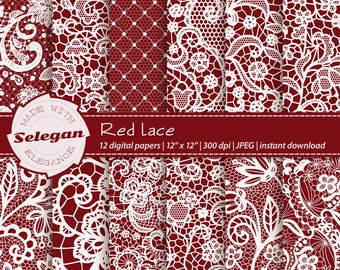 RED LACE 12x12 wedding themed patterns for digital and printing needs