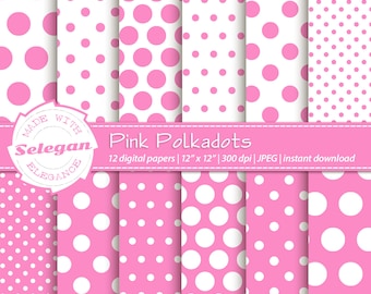 polka dot scrapbook " Pink Polkadots " digital scrapbook paper polka dot printable pages pink background