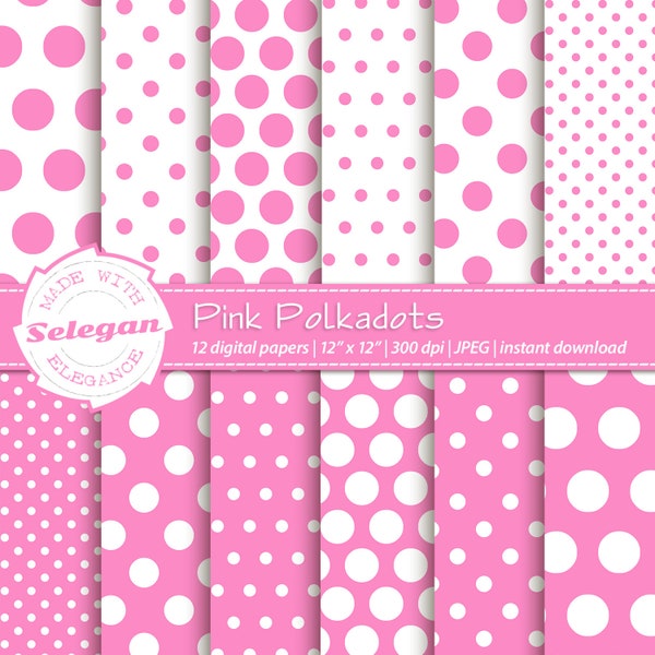 polka dot scrapbook " Pink Polkadots " digital scrapbook paper polka dot printable pages pink background