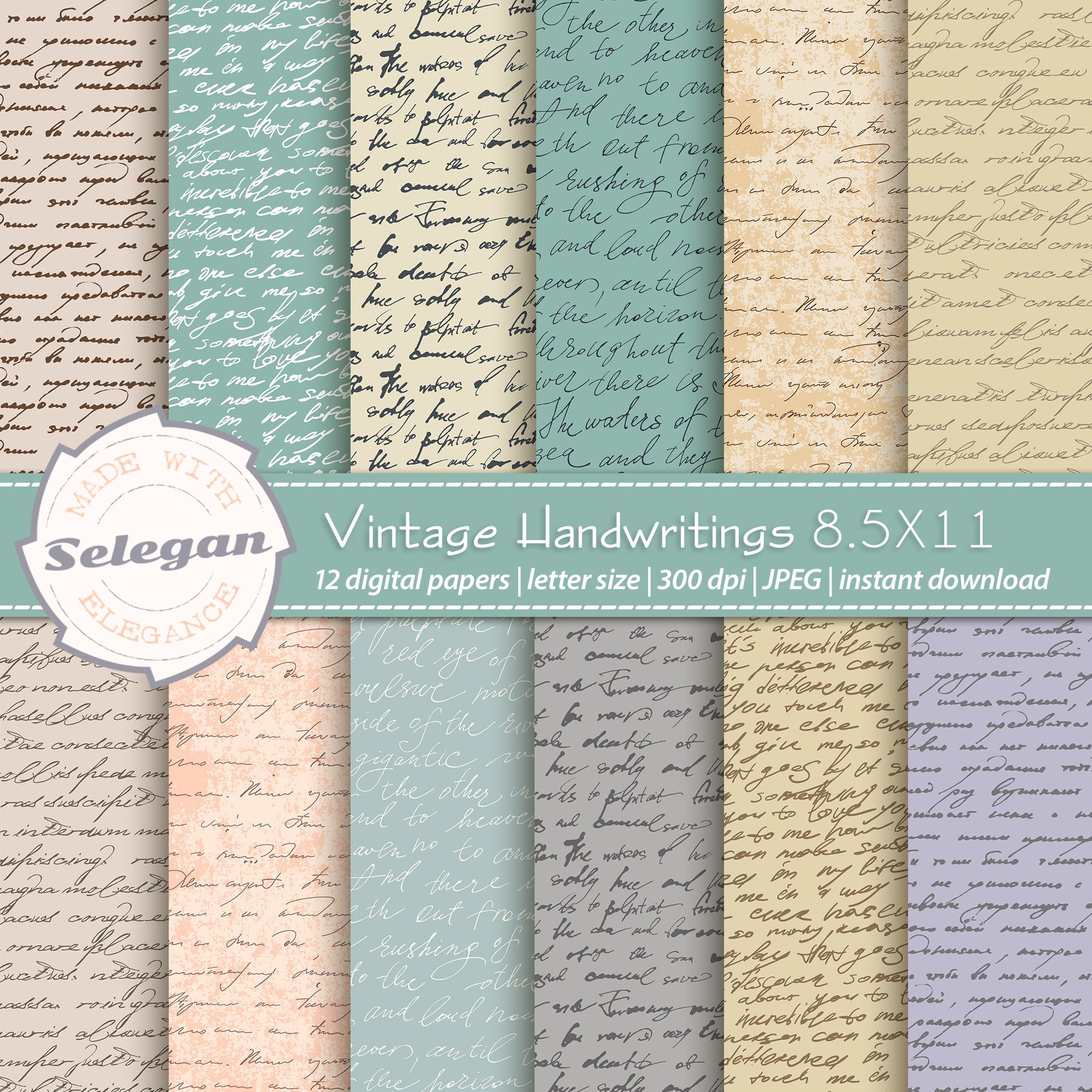 vintage handwriting 8 5x11 inch letter size digital printable etsy australia