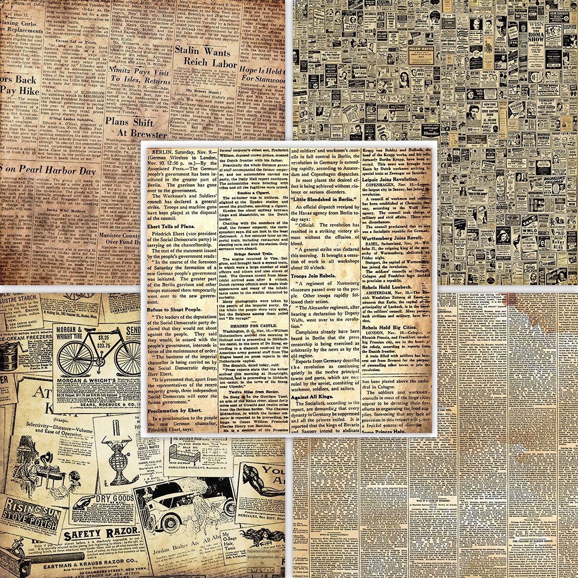 RETRO NEWSPAPERS Old Grunge News Paper Backgrounds for Digital