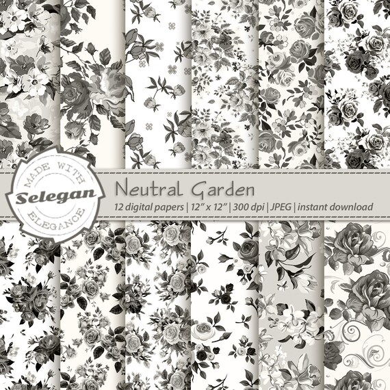 Neutral Garden Floral Pattern Digital Printable Scrapbook Etsy