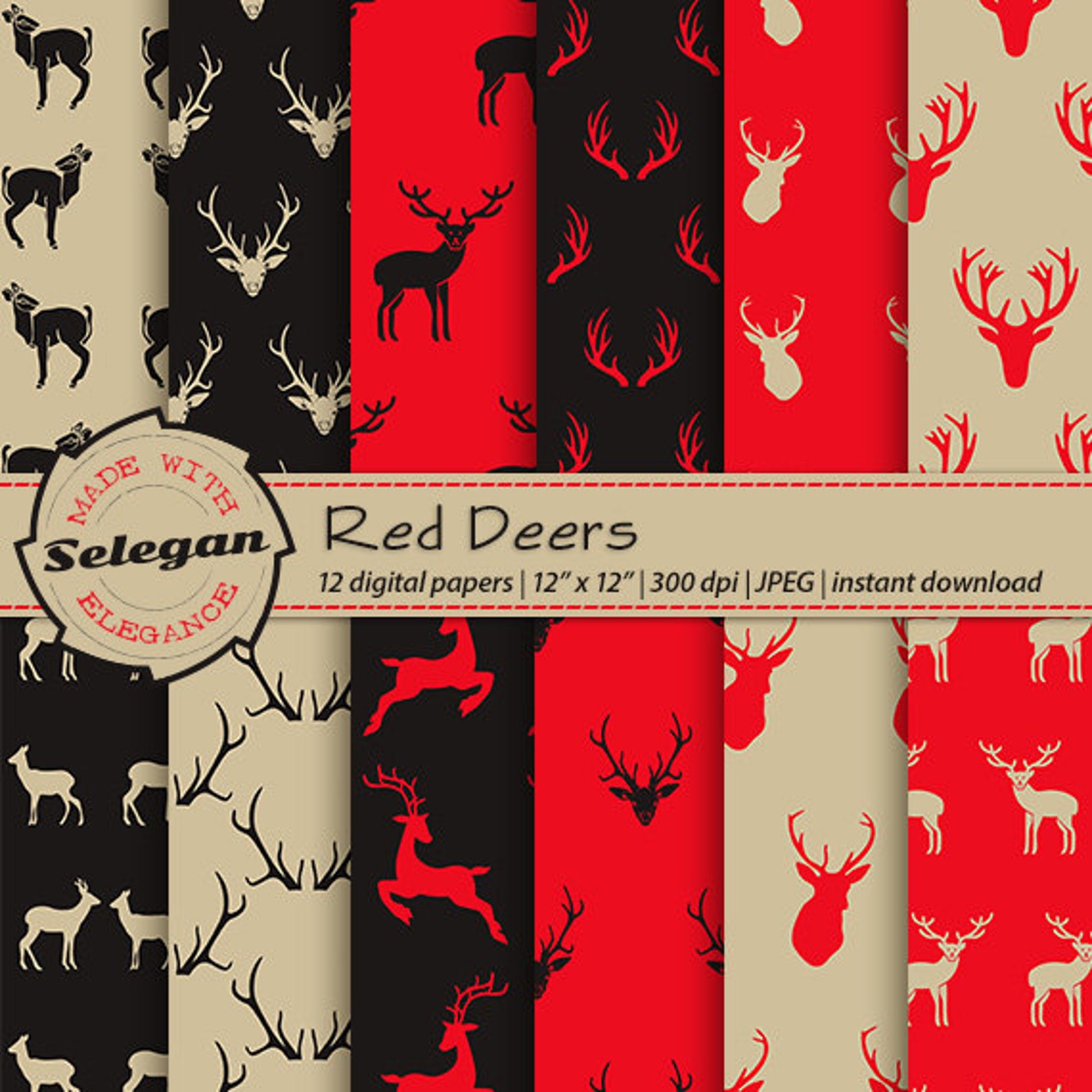 Deer Printable Red Deers Deer Digital Paper - Etsy