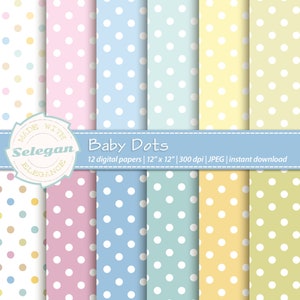 BABY DOTS, Digital Paper, Polka dot, Scrapbooking, Paper, 12x12, Printable, Dot, Geometric, baby, Pattern, invitation, Background, Download