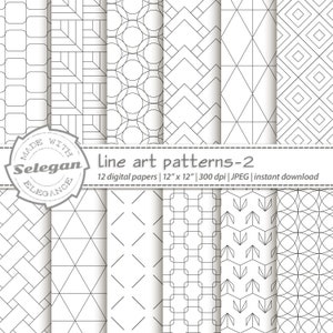 LINE ART PATTERNS -2 , Scrapbook Paper, Lineart Printables, Digital Paper Pack, Minimalist Geometric Lines, Instant Download