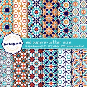 EID PAPERS - LETTER , Arabic Pattern, Islamic Pattern, Ramadan Paper, 8.5X11 letter size Background, Moroccan Background, Eid Pattern