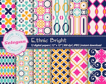 ETHNIC BRIGHT digital printable aztec patterns for scrapbook project