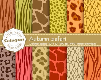 AUTUMN SAFARI , Digital Scrapbooking Paper, 12x12 Printable Pattern, African Wild Animal skin Texture