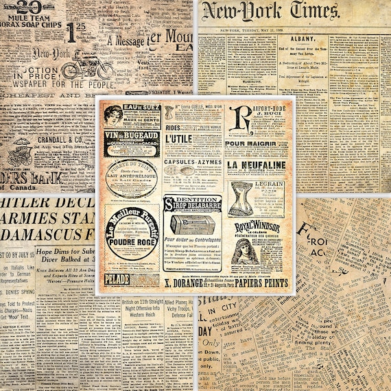 Vintage Newspapers Printable Paper Antique Texture Junk Journal Digital  Ephemera Collage Sheet Vintage Digital Scrapbook Paper 