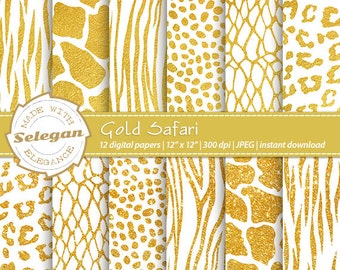 GOLD SAFARI , animal print skin texture pattern, digital printable scrapbook background