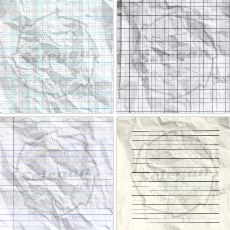 CRUMPLED NOTEBOOK PAPERS , Digital Printable Old Wrinkled Notebook