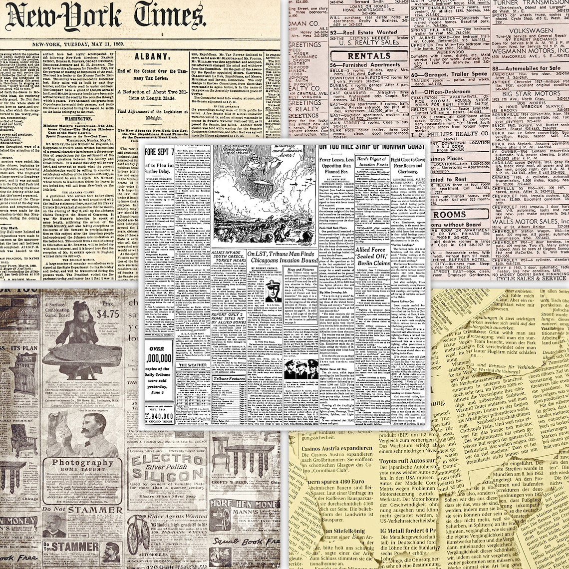 RETRO NEWSPAPERS 2 , vieux magazine, journal vintage, papier imprimable album numérique Etsy