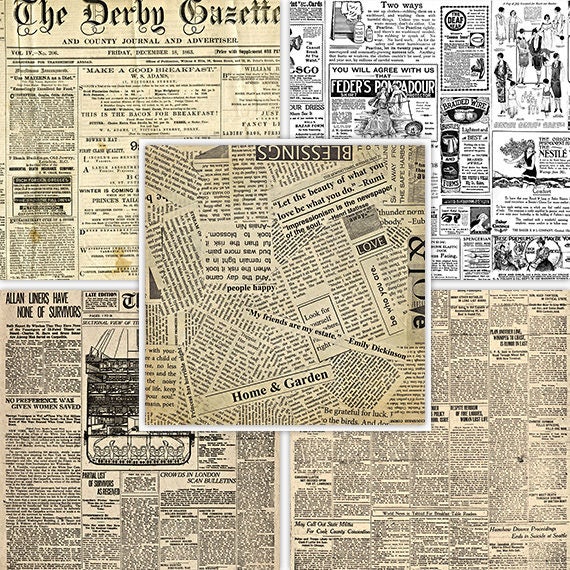 VINTAGE NEWSPAPERS 8.5x11 Inch Letter Size Digital Printable Scrapbook Paper  Background, Vintage Journal Backdrop 