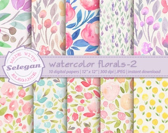 WATERCOLOR FLORALS -2  digital printable seamless wedding floral pattern Paper Pack